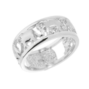 claddagh gold fine 925 sterling silver open design band cz-studded elephant march ring (size 10)