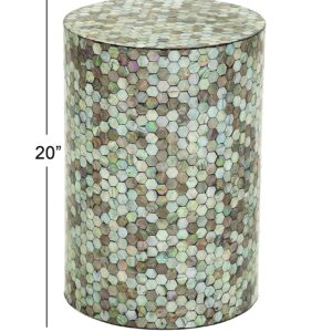 Deco 79 Mother of Pearl Shell Geometric Handmade Side End Accent Table, 14" x 14" x 20", Multi Colored