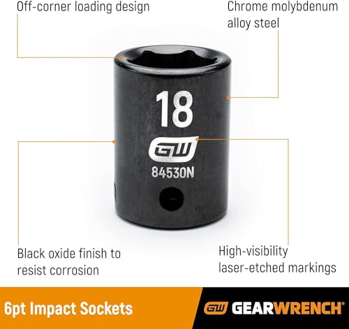 GEARWRENCH 29 Pc. 1/2" Drive 6 Pt. Impact Socket Set, Deep, Metric - 84935N