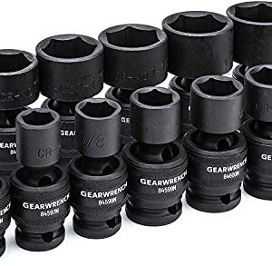 GEARWRENCH 13 Pc. 1/2" Drive 6 Pt. Standard Universal Impact Socket Set, SAE - 84938N