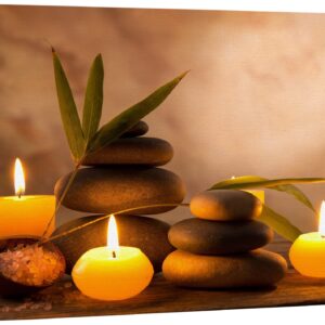 wall26 Canvas Print Wall Art Candles with Massage Stones in Romantic Brown Atmosphere Floral Nature Photography Realism Bohemian Scenic Relax/Calm Cool for Living Room, Bedroom, Bathroom - 16"x24"