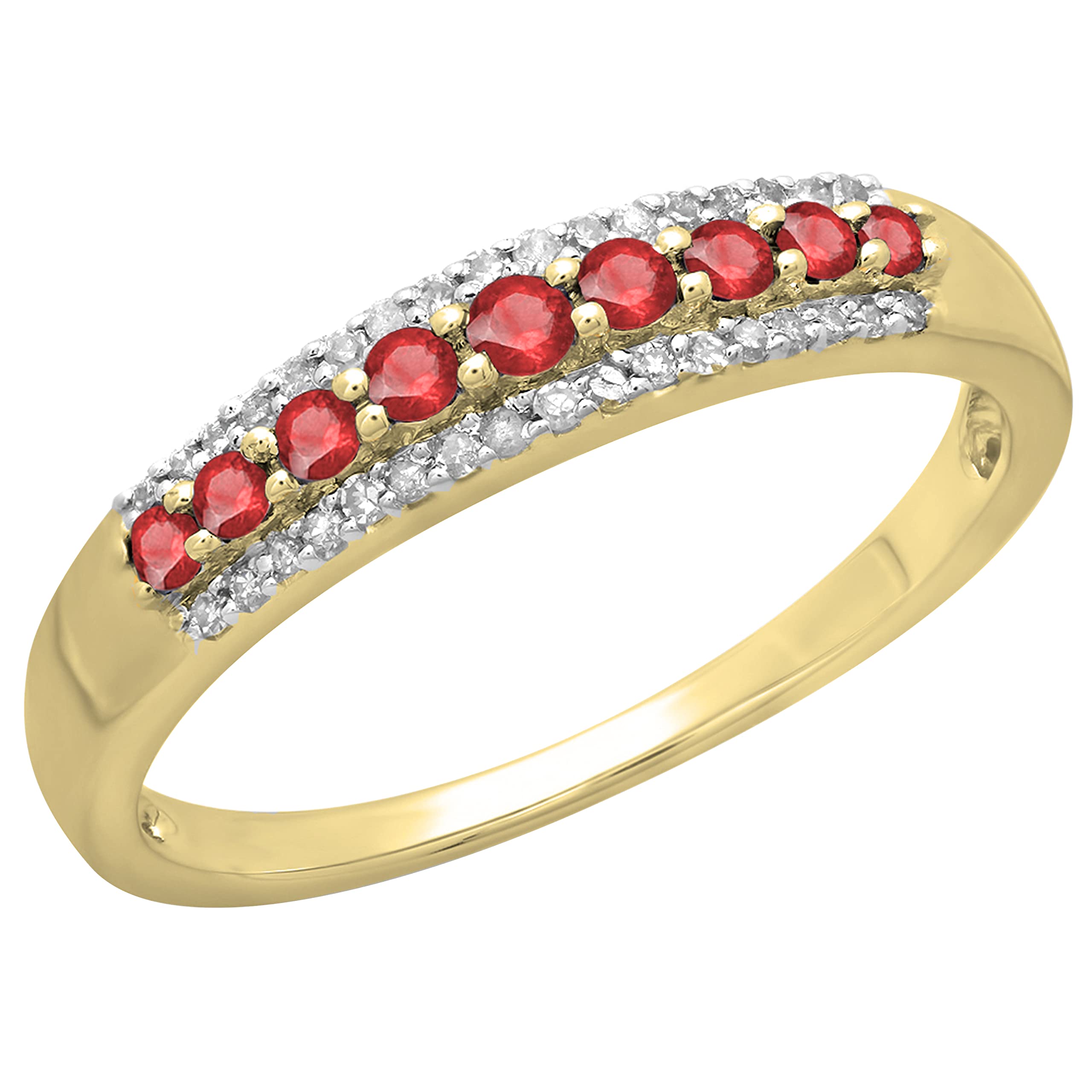 Dazzlingrock Collection Round Ruby and Round White Diamond Women Stackable Wedding Band in 10K Yellow Gold, Size 8