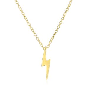 delicate minimalist geometric zig zag flash lightning bolt pendant necklace for women for teen 14k gold plated .925 sterling silver