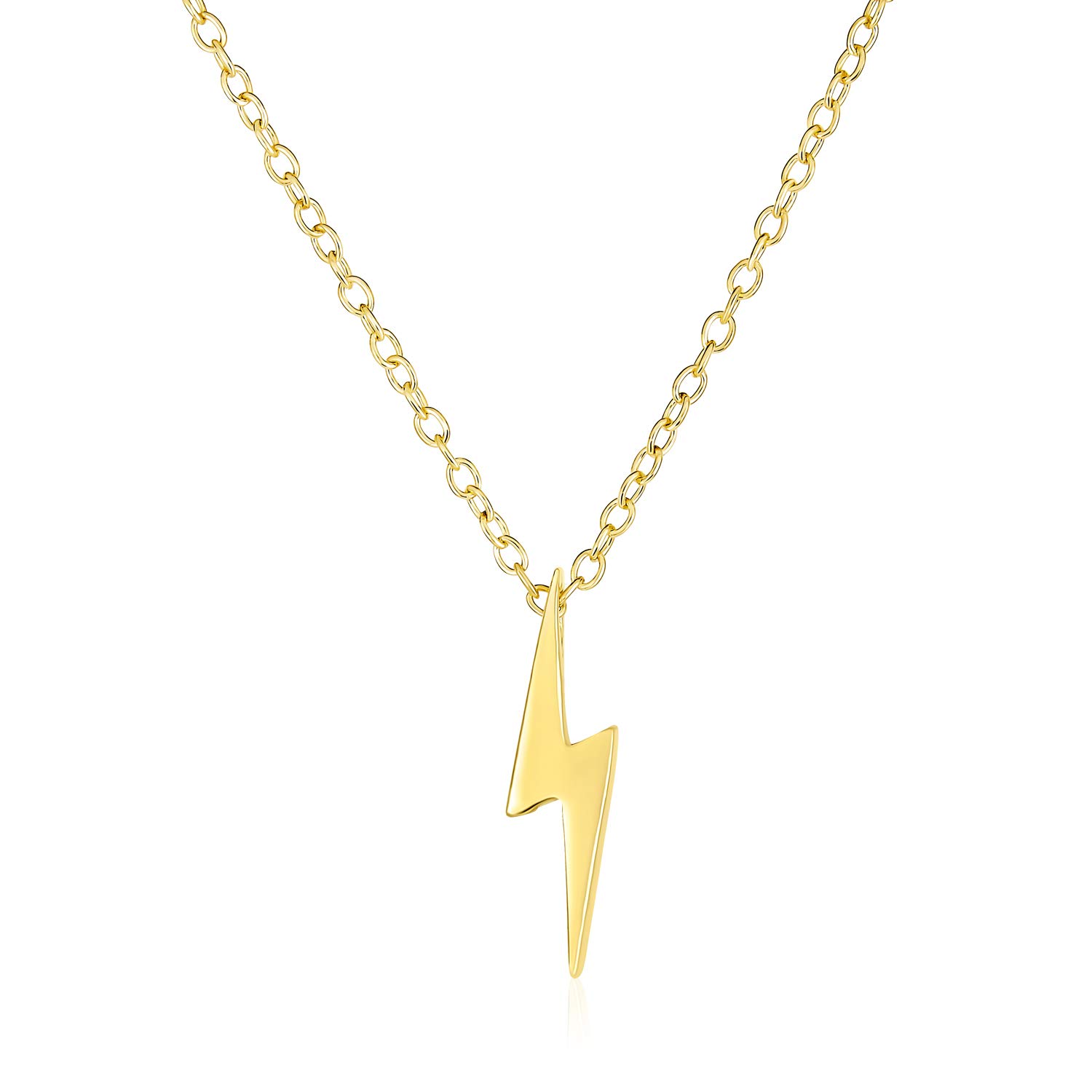 Delicate Minimalist Geometric Zig Zag Flash Lightning Bolt Pendant Necklace For Women For Teen 14K Gold Plated .925 Sterling Silver