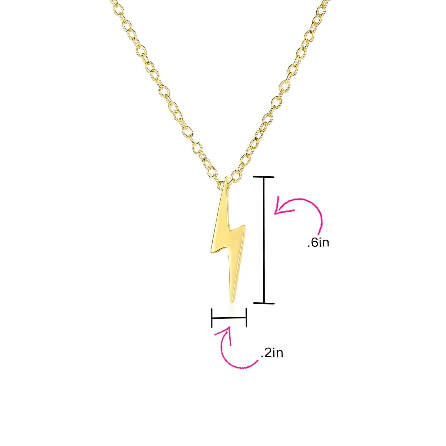 Delicate Minimalist Geometric Zig Zag Flash Lightning Bolt Pendant Necklace For Women For Teen 14K Gold Plated .925 Sterling Silver