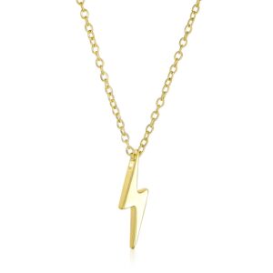 Delicate Minimalist Geometric Zig Zag Flash Lightning Bolt Pendant Necklace For Women For Teen 14K Gold Plated .925 Sterling Silver