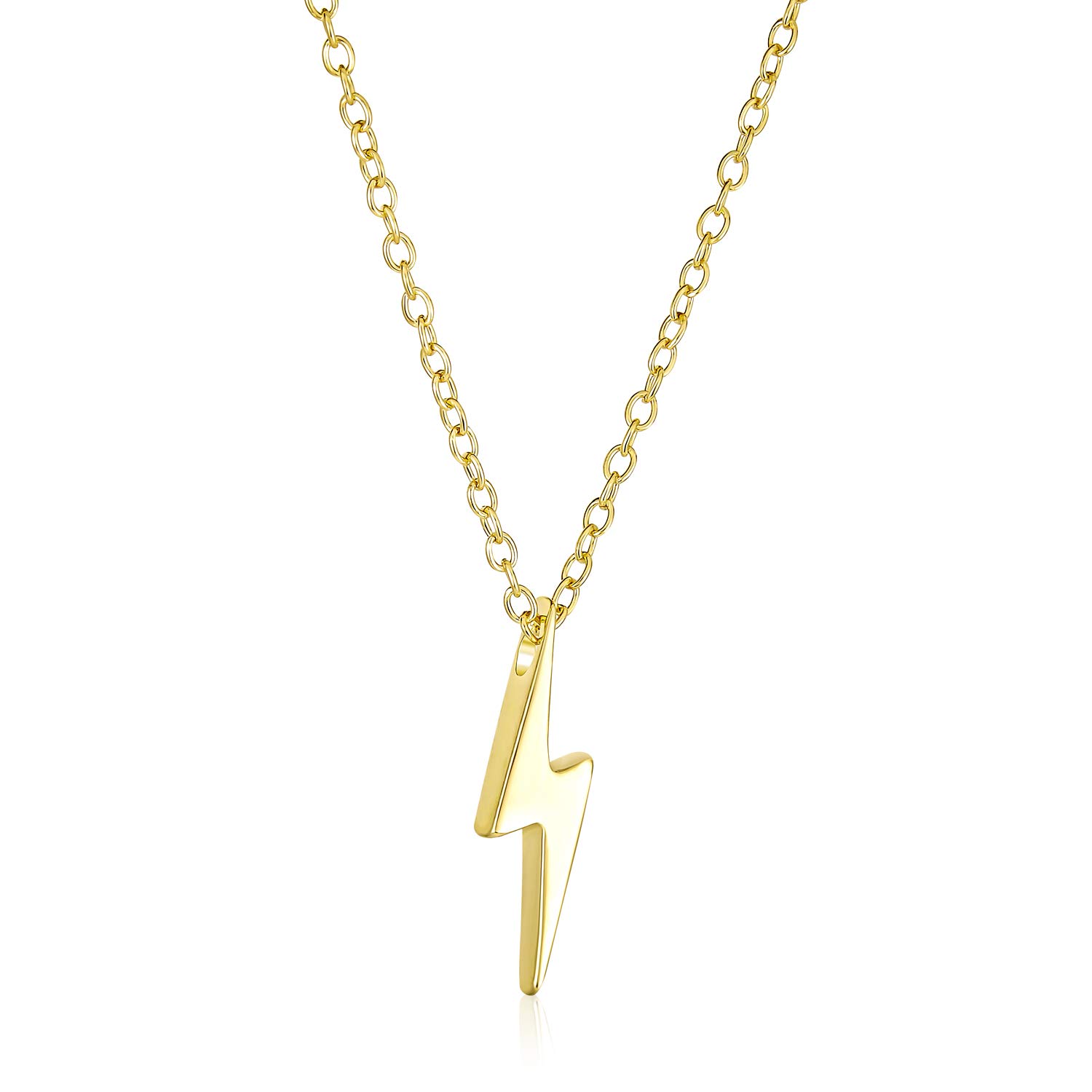 Delicate Minimalist Geometric Zig Zag Flash Lightning Bolt Pendant Necklace For Women For Teen 14K Gold Plated .925 Sterling Silver