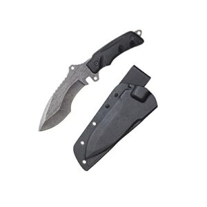 Wartech S-3020 Milspec Tactical Overall Full Tang Stonewash Blade with ABS Handle Hunting Knife, 11", Black