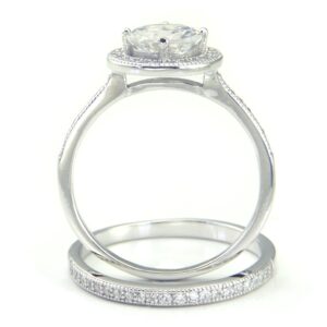 Metal Factory Sz 8 Sterling Silver Cubic Zirconia Halo 3.3 Carat tw Round Brilliant Cut CZ Wedding Engagement Ring Set