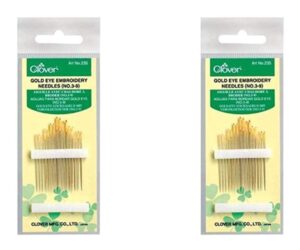 clover no. 3-9 gold eye embroidery needles, pack of 16 (2 pack)