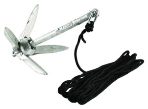 attwood 11959-1 universal 3 lb marine grapnel folding anchor with 20-foot mfp rope and mesh storage bag