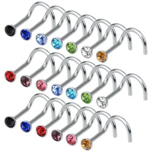 cnomg 20 pieces 316L Stainless Steel Rhinestone Nose Stud Rings Body Piercing- 10 Mixed Color 2.2 MM