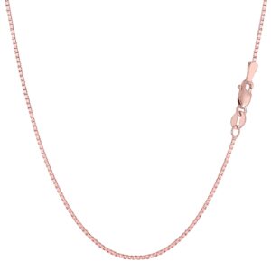 jewelry affairs 14k rose solid real gold mirror box chain necklace, 0.6mm, 20"