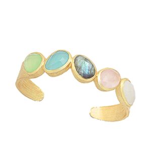 Rose Quartz Blue Chalcedony Labradorite Rainbow Moonstone Cuff Bracelet Auralee & Co.