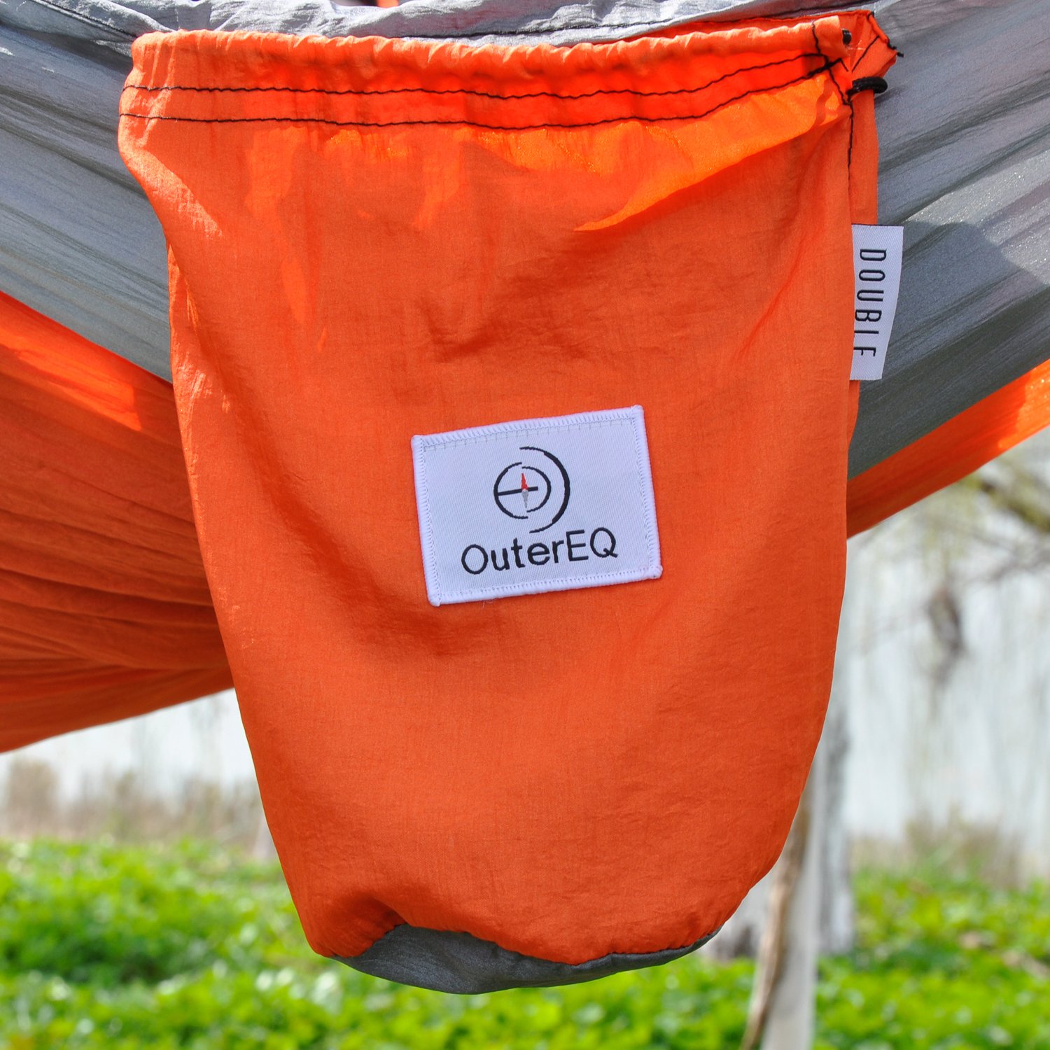 OuterEQ Portable Lightweight Nylon Fabric 400lb Double Hammock Travel Camping Hammock (Grey/Orange, Approx 295 x 198cm)