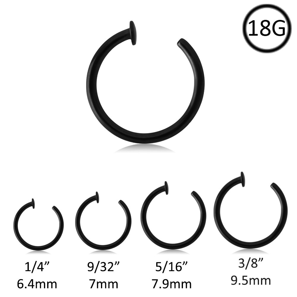 316L Surgical Steel Black-Tone Open Nose Ring 9/32" - 7mm Hoop 18G