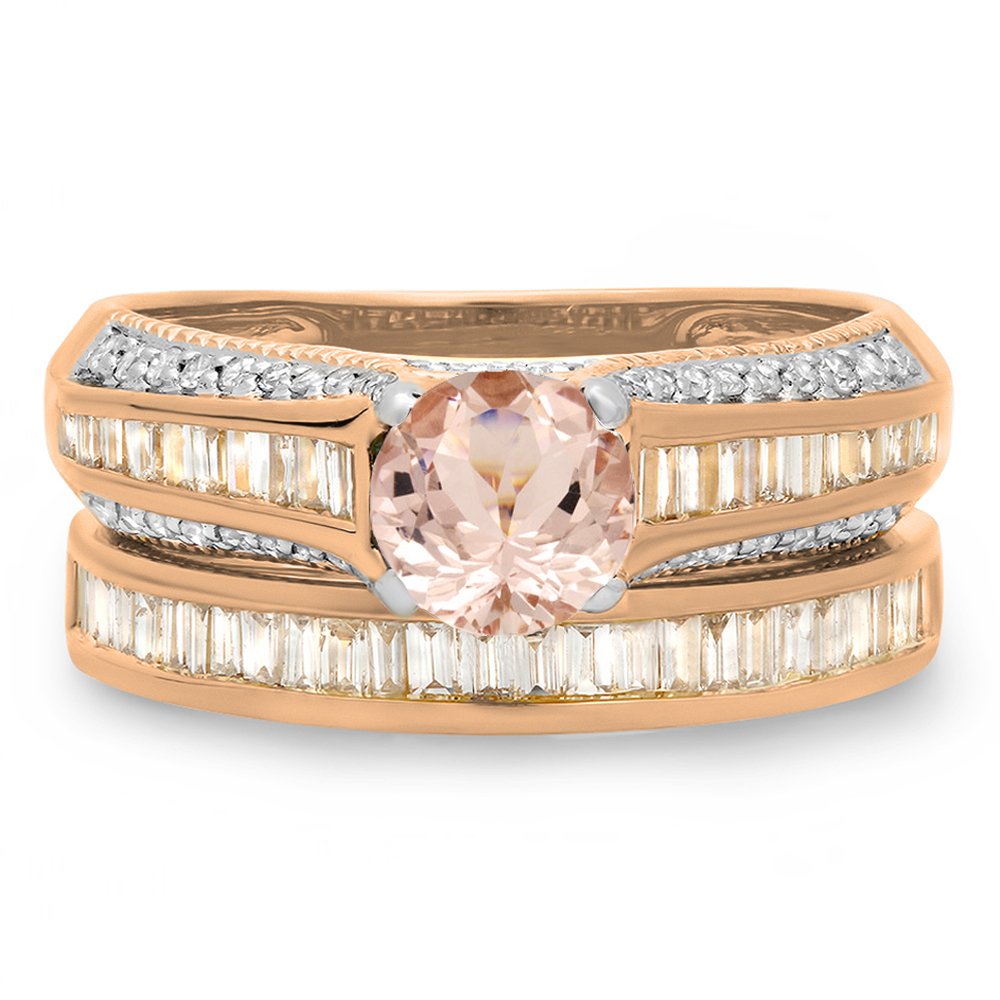 Dazzlingrock Collection Baguette Cut Morganite & White Diamond Vintage Wedding Ring Set in 14K Rose Gold, Size 4.5