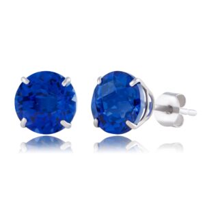 MAX + STONE 10k White Gold 8mm Round September Birthstone Created Sapphire Stud Earrings for Women