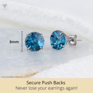 MAX + STONE 10k White Gold 8mm Round September Birthstone Created Sapphire Stud Earrings for Women