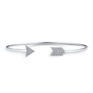 Bling Jewelry Minimalist Thin Pave CZ Love Arrow Tips Bangle Cuff Bracelet For Girlfriend For Women For Teen 925 Sterling Silver