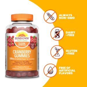 Sundown Cranberry Gummies , Dietary Supplement, Supports Urinary Tract Health, 500mg, Cran-Raspberry Flavored, 75 Count