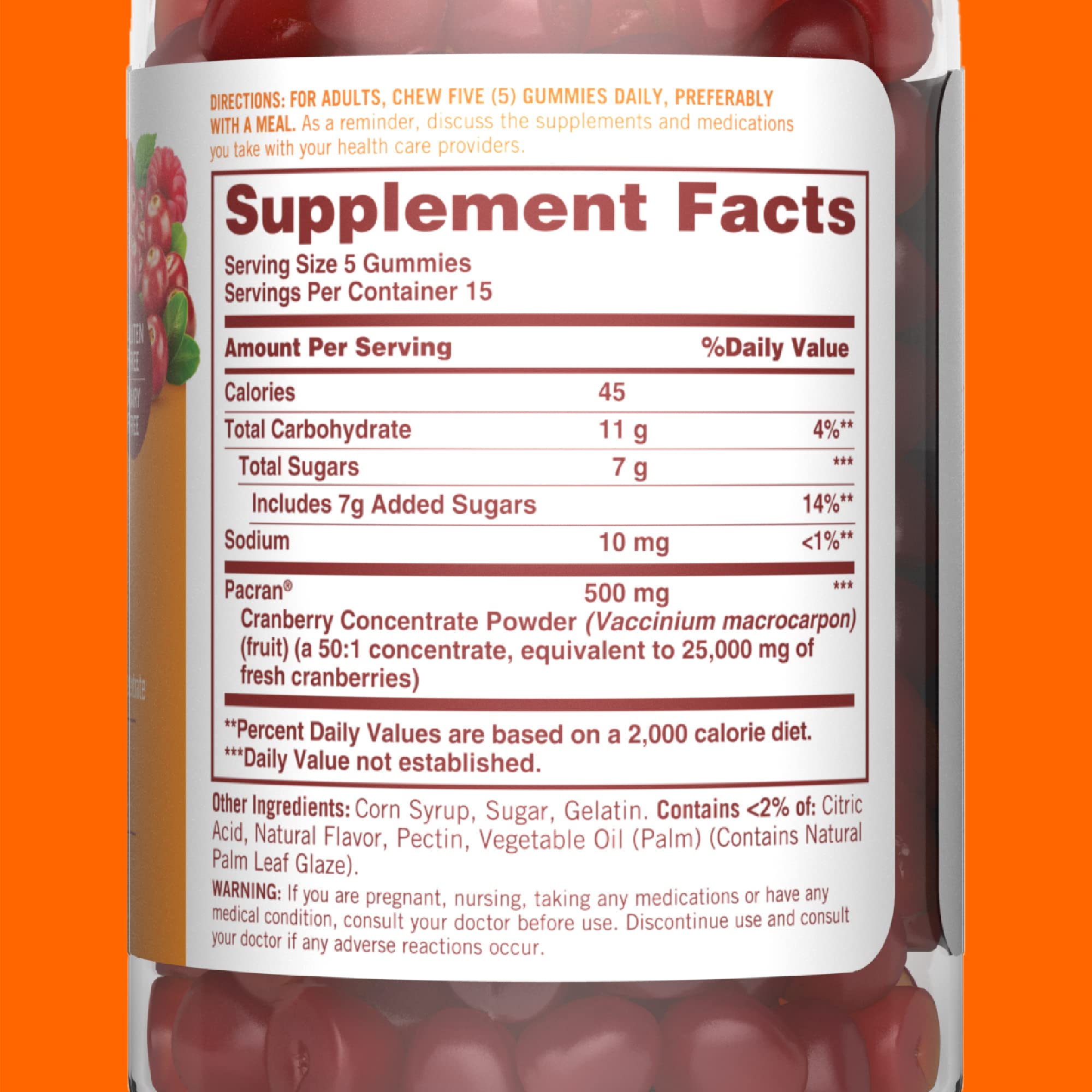 Sundown Cranberry Gummies , Dietary Supplement, Supports Urinary Tract Health, 500mg, Cran-Raspberry Flavored, 75 Count