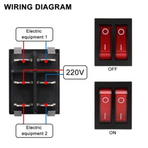 Baomain Boat Rocker Switch Red Light Illuminated AC 16A/250V 16A/125V 6 Pin Dual DPDT ON/OFF UR List (1PCS)