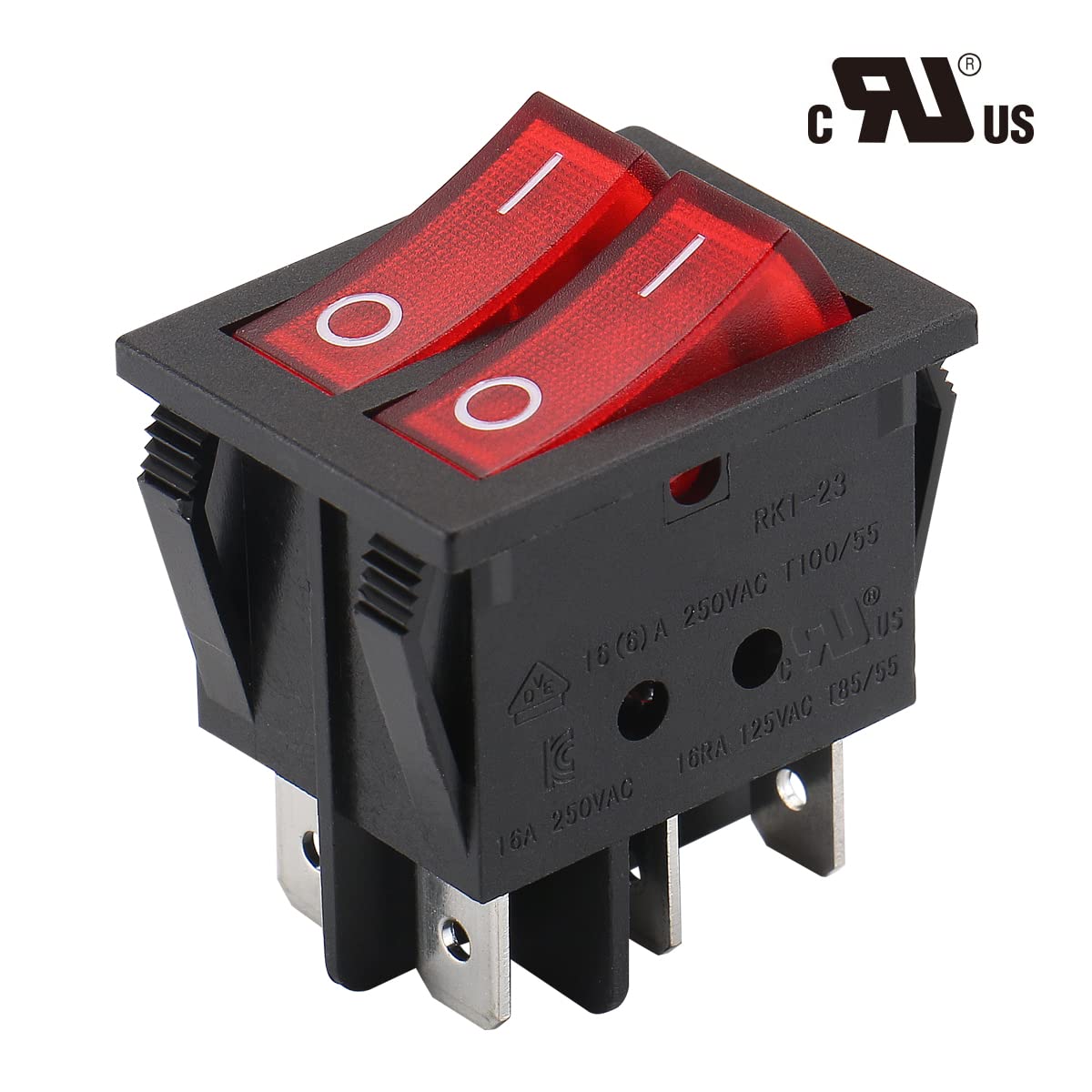 Baomain Boat Rocker Switch Red Light Illuminated AC 16A/250V 16A/125V 6 Pin Dual DPDT ON/OFF UR List (1PCS)