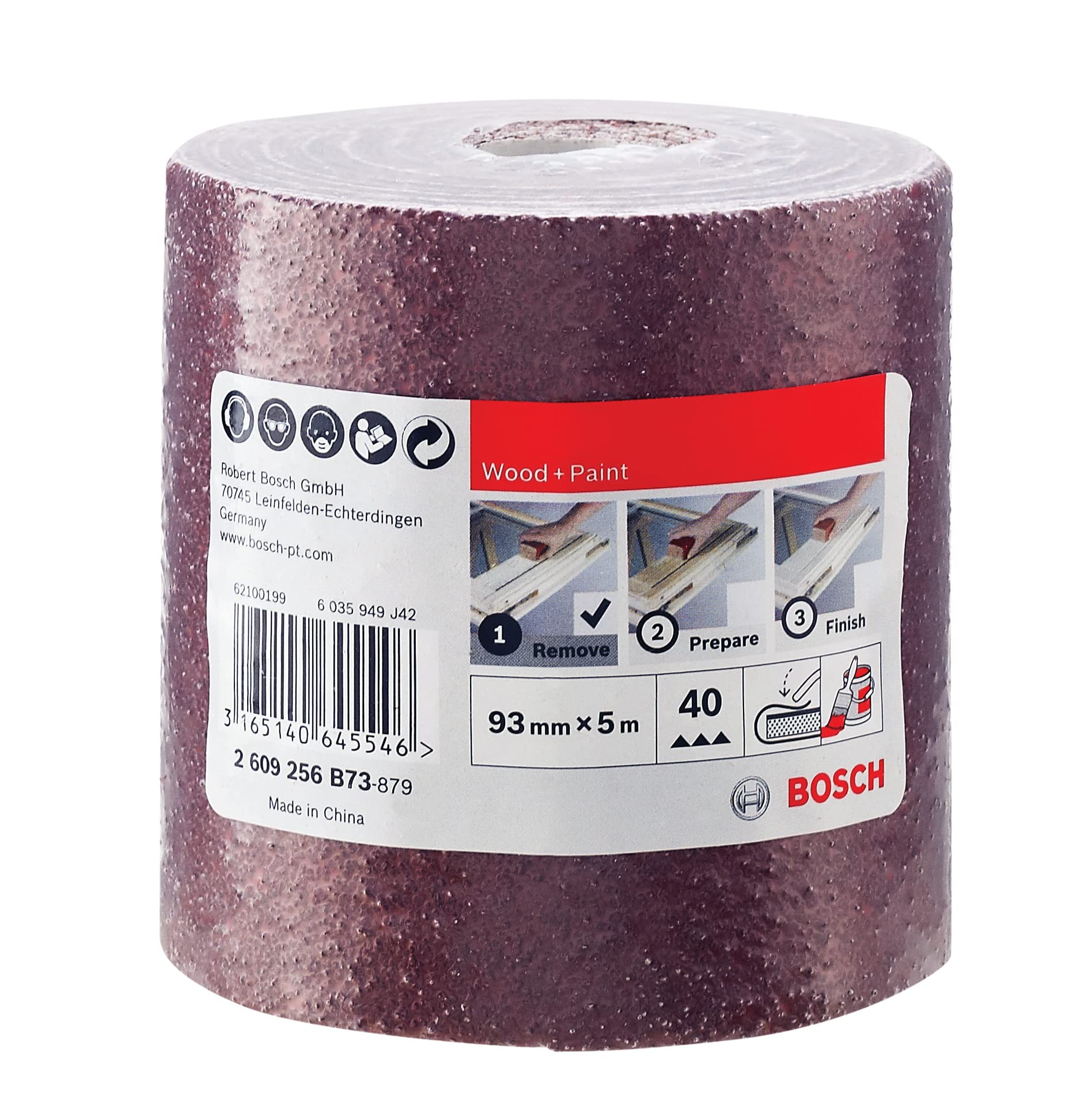 Bosch Sanding roll 93 mm x 5 m Grit 40 (1), Red 2609256B73