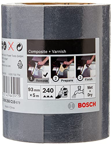 Bosch Professional 1x Sanding Roll SiC (for Coated material, Lacquer, Waterproof, 93 mm x 5 m, P240, Accessory Hand Sanding)