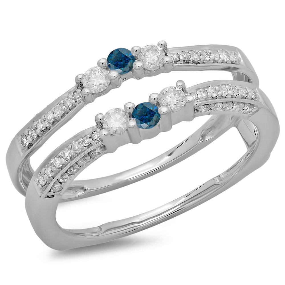 Dazzlingrock Collection 0.50 Carat (ctw) 14K Blue & White Diamond Enhancer Guard Ring 1/2 CT, White Gold, Size 7.5