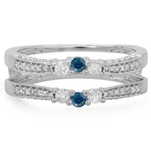 Dazzlingrock Collection 0.50 Carat (ctw) 14K Blue & White Diamond Enhancer Guard Ring 1/2 CT, White Gold, Size 7.5