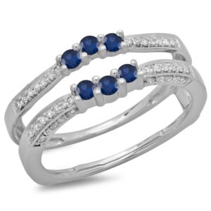 dazzlingrock collection 14k round blue sapphire & white diamond women enhancer guard ring white gold, size 7