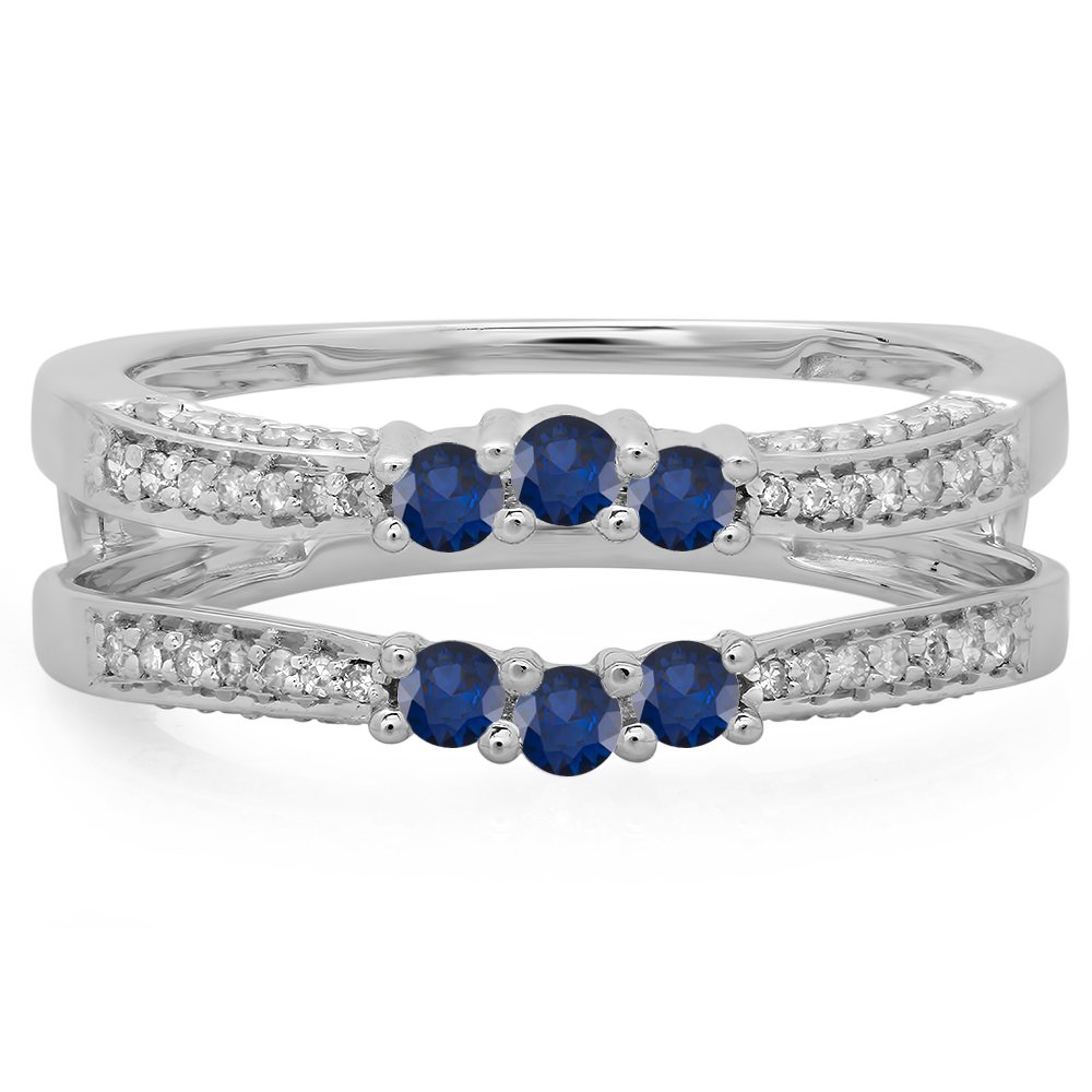 Dazzlingrock Collection 14K Round Blue Sapphire & White Diamond Women Enhancer Guard Ring White Gold, Size 7