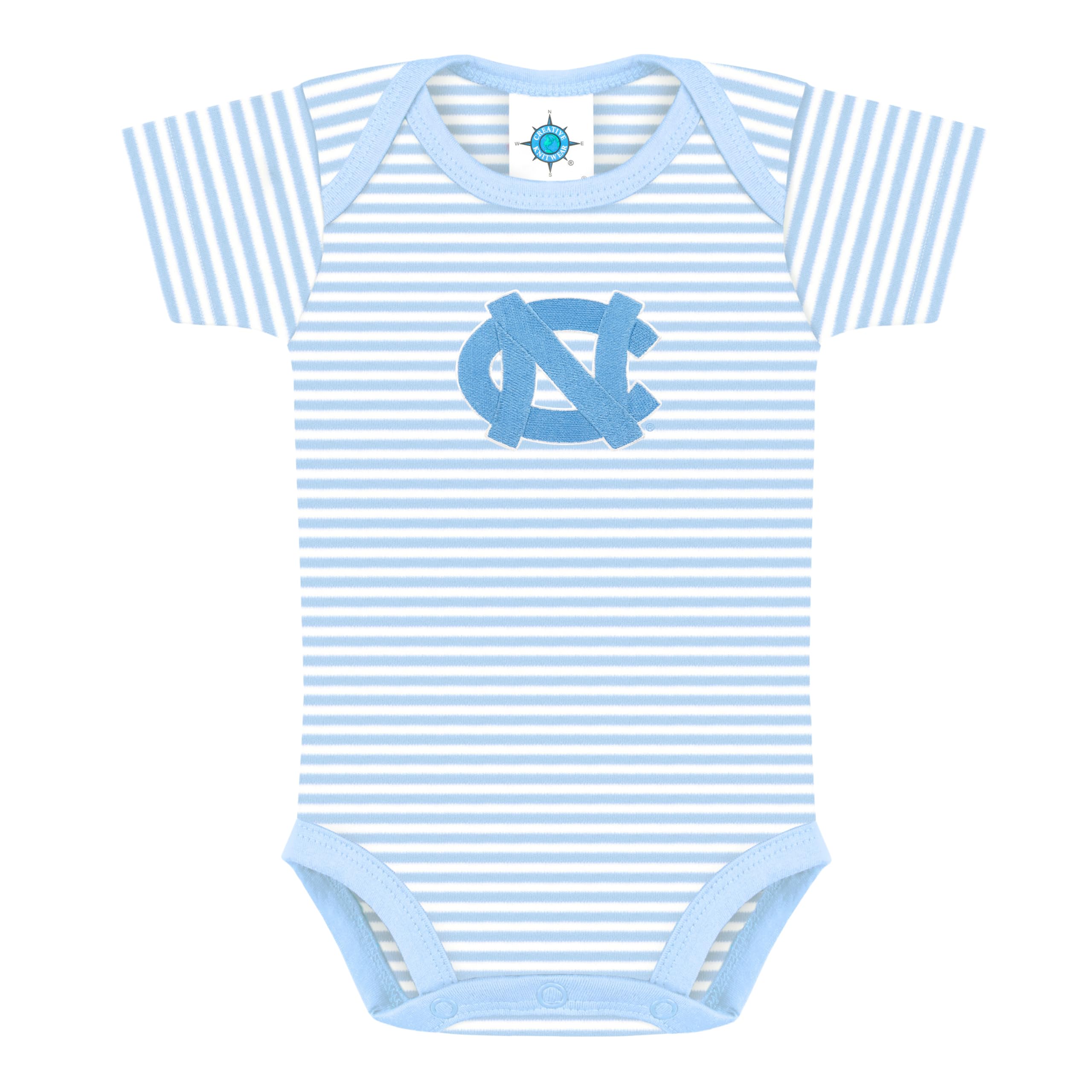 Creative Knitwear University of North Carolina Tar Heels Striped Newborn Baby Bodysuit,3-6 Months,Carolina Blue/White