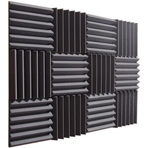 pro studio acoustics - charcoal - 12"x12"x2" acoustic wedge foam absorption soundproofing tiles - 12 pack