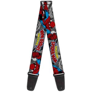 buckle-down guitar strap - the amazing spider-man stacked comic books/action poses - 2" wide - 29-54" length