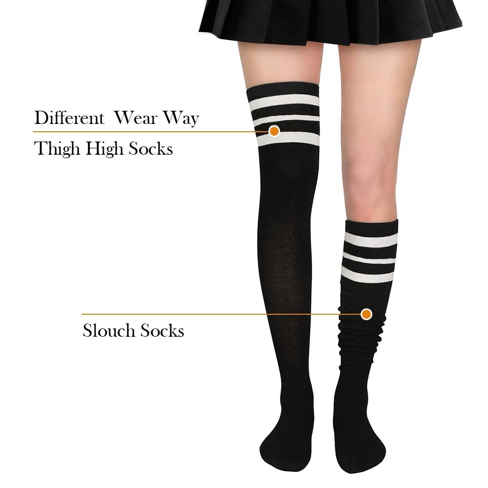 Zando Women Stripe Tube Dresses Over the Knee Thigh High Stockings Cosplay Socks Black