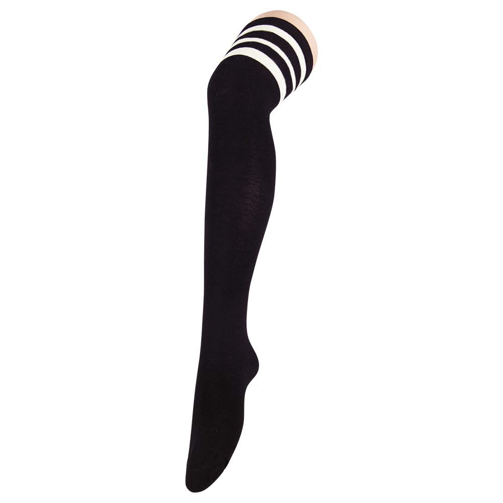 Zando Women Stripe Tube Dresses Over the Knee Thigh High Stockings Cosplay Socks Black