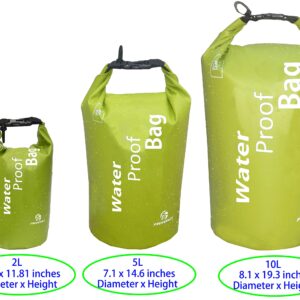 Freegrace Waterproof Dry Bag - Lightweight Dry Sack with Seals and Waterproof Case -Float on Water -Keeps Gear Dry for Kayaking, Beach, Rafting, Boating, Hiking, Camping and Fishing (10L, Green)