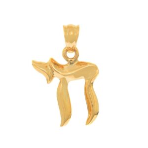 14K Solid Yellow Gold Jewish Chai Charm Pendant