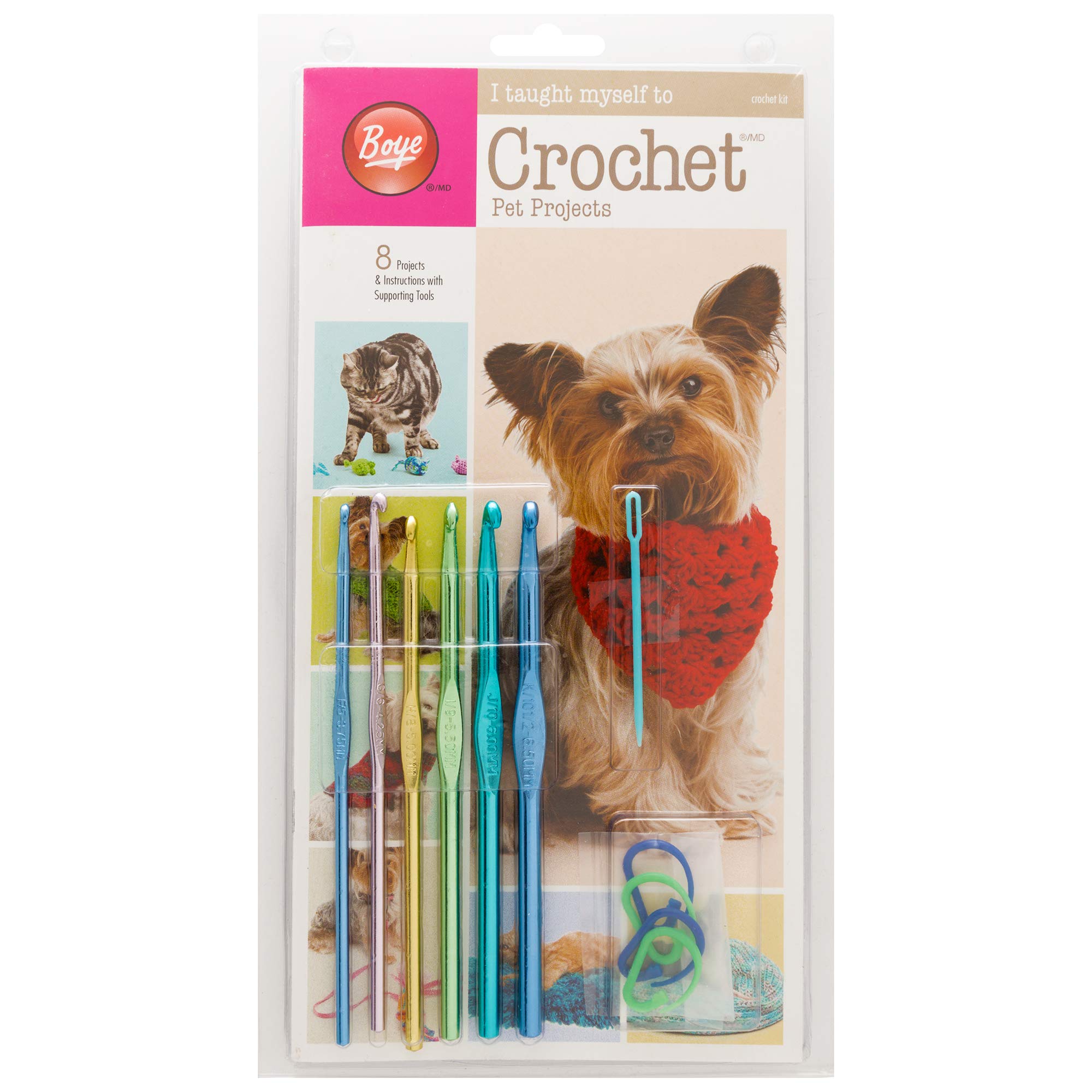 Boye Learn to Crochet Pet Clothing and Accessories Pattern Kit, 8 Projects