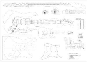 full scale guitar plans stratocaster hss style electric guitar - actual size