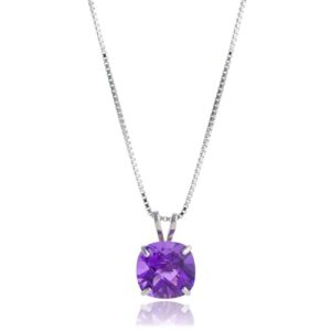 max + stone 925 sterling silver 8mm cushion cut february birthstone amethyst solitaire pendant necklace for women with 18 inch box chain