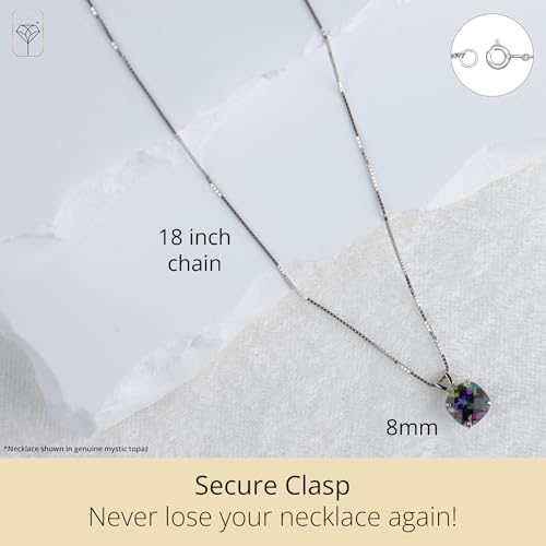 MAX + STONE 925 Sterling Silver 8mm Cushion Cut February Birthstone Amethyst Solitaire Pendant Necklace for Women with 18 inch Box Chain