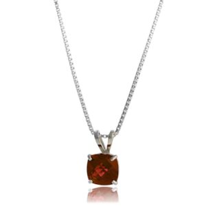 MAX + STONE 925 Sterling Silver 6mm Cushion Cut January Birthstone Garnet Solitaire Pendant Necklace for Women with 18 inch Box Chain