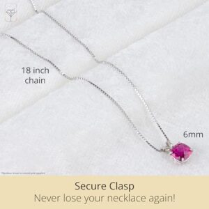 MAX + STONE 925 Sterling Silver 6mm Cushion Cut February Birthstone Amethyst Solitaire Pendant Necklace for Women with 18 inch Box Chain