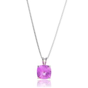 max + stone 925 sterling silver 8mm cushion cut september birthstone created pink sapphire solitaire pendant necklace for women with 18 inch box chain