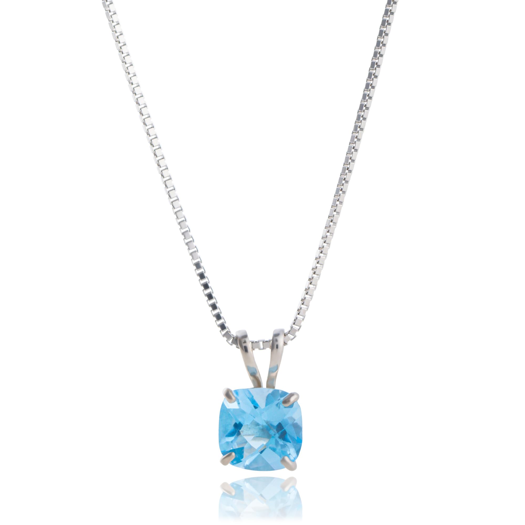 MAX + STONE 925 Sterling Silver 6mm Cushion Cut December Birthstone Swiss Blue Topaz Solitaire Pendant Necklace for Women with 18 inch Box Chain