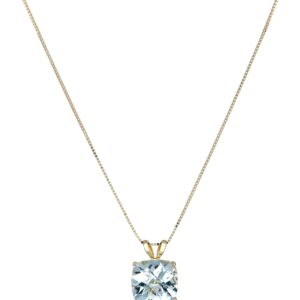 Amazon Essentials 14k Yellow Gold Cushion Checkerboard Aquamarine Pendant Necklace (8mm) for womens (previously Amazon Collection)